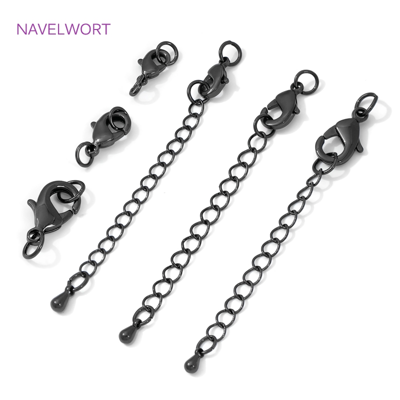 Jewelry Making Articles - Black Color Brass Lobster Clasp&Extender Chain,Clasp